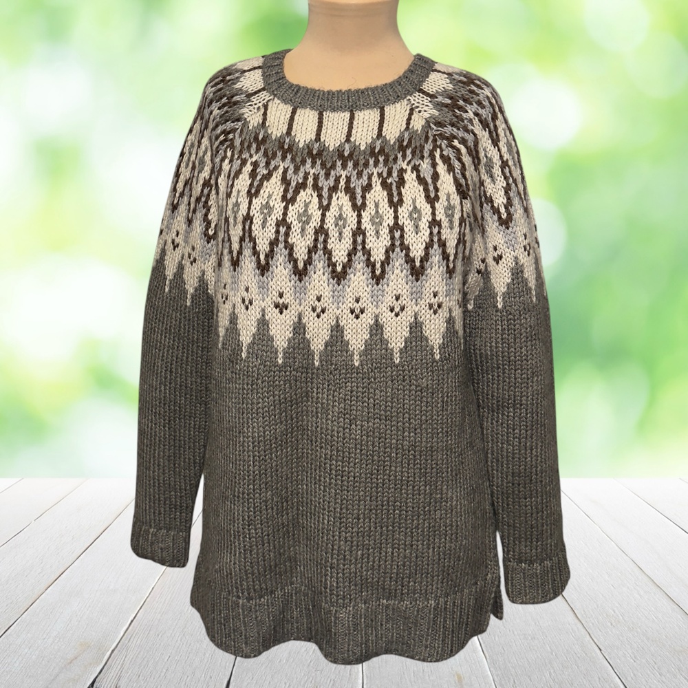 J JILL Heavyweight Tunic Sweater Nordic Fair Isle Wool Blend Raglan Winter Sz M